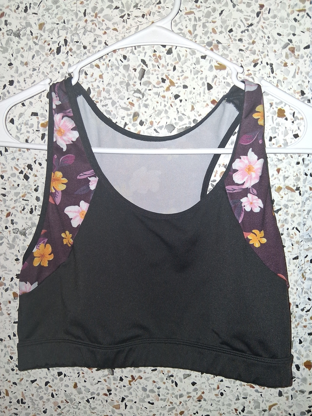 Women's Shein Curve 1XL Sports Bra Black With Flowers